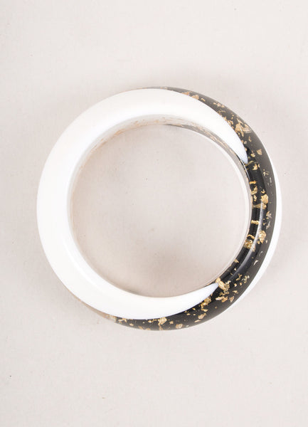 Vintage White, Black, and Clear Lucite Bangle with Gold Toned Flecks