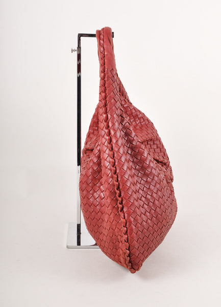 Red Woven Leather Hobo Shoulder Bag