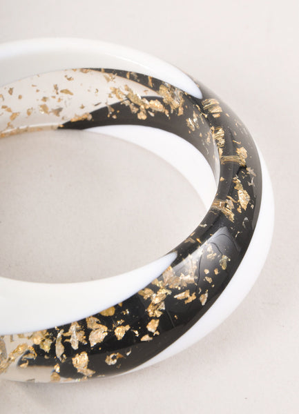 Vintage White, Black, and Clear Lucite Bangle with Gold Toned Flecks