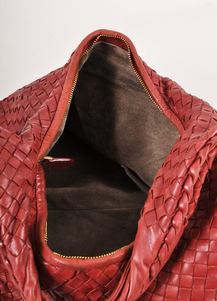 Red Woven Leather Hobo Shoulder Bag