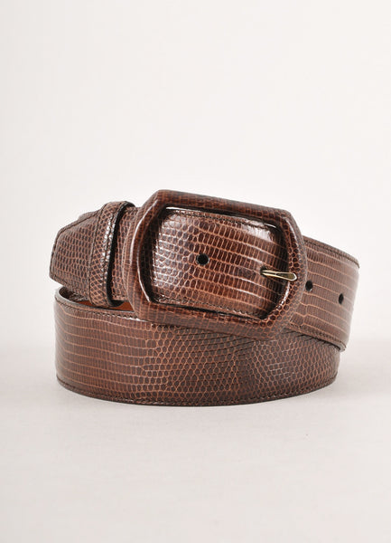 Dark Brown Lizard Skin Leather Belt