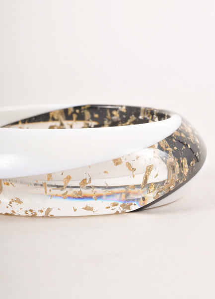 Vintage White, Black, and Clear Lucite Bangle with Gold Toned Flecks