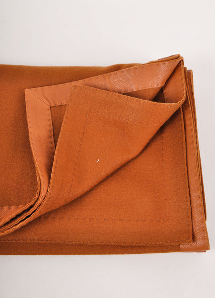 Brown Cashmere and Wool Blend Leather Trim Oversized Shawl