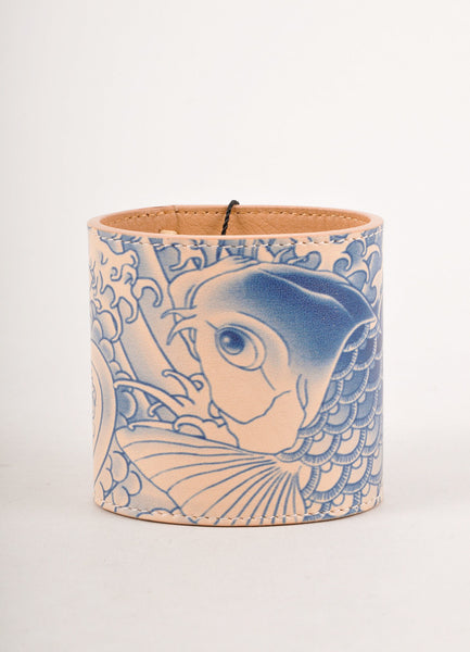 New With Tags Tan and Blue Leather Tattoo Print Cuff Bracelet