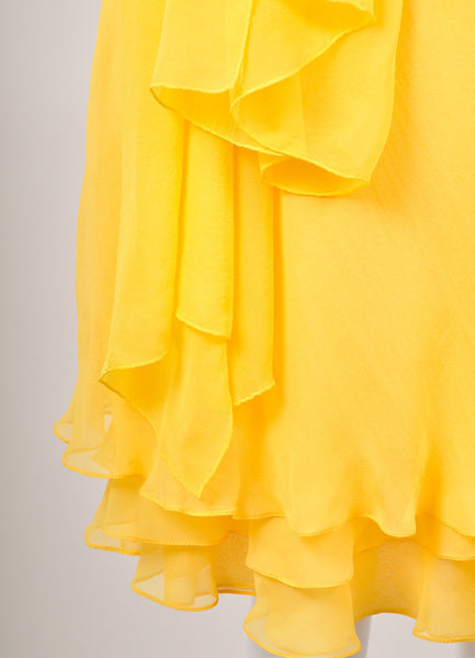 Yellow Three Piece Slip Dress And Overlay With Scarf