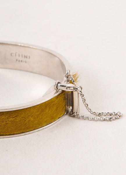 Silver Toned and Chartreuse Ponyhair Chain Cuff