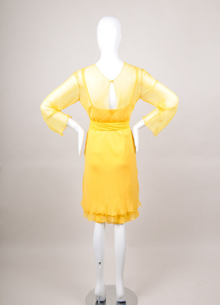 Yellow Three Piece Slip Dress And Overlay With Scarf