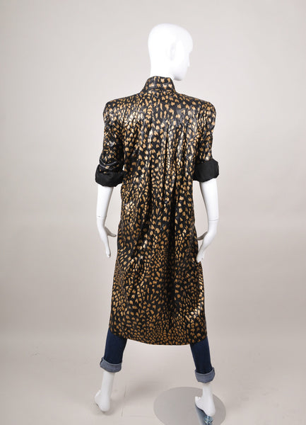 Black and Gold Metallic Patterned Long Sleeve Rain Coat