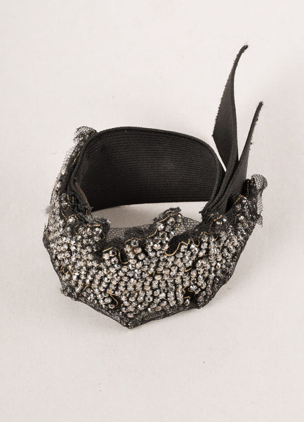 Black Rhinestone Embellished Mesh Cuff Bracelet