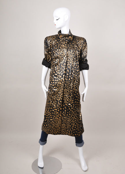 Black and Gold Metallic Patterned Long Sleeve Rain Coat