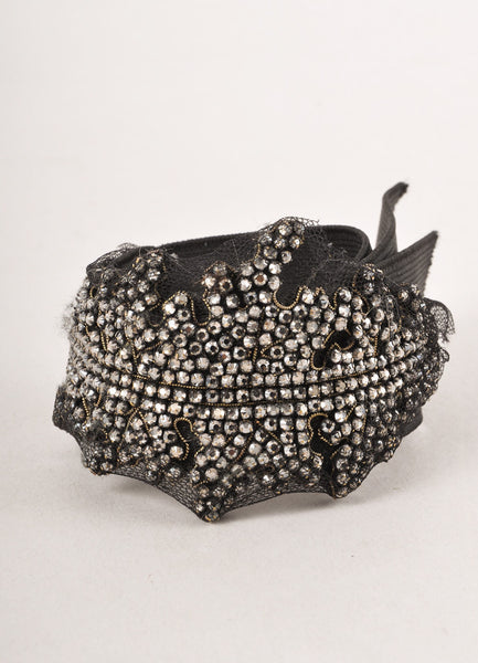 Black Rhinestone Embellished Mesh Cuff Bracelet