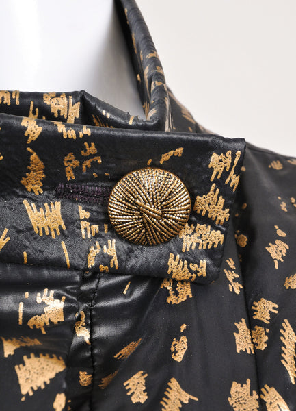 Black and Gold Metallic Patterned Long Sleeve Rain Coat