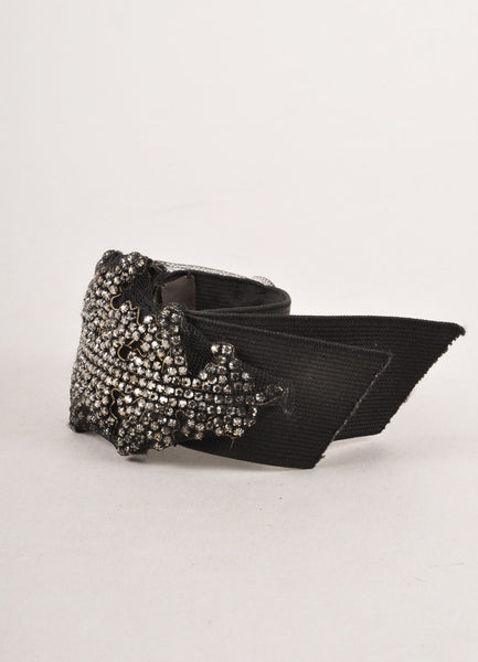 Black Rhinestone Embellished Mesh Cuff Bracelet