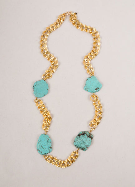 Gold Toned and Turquoise Chain Link Stone Necklace