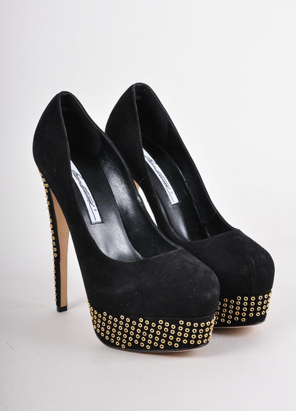 New Black and Gold Suede Studded Pumps