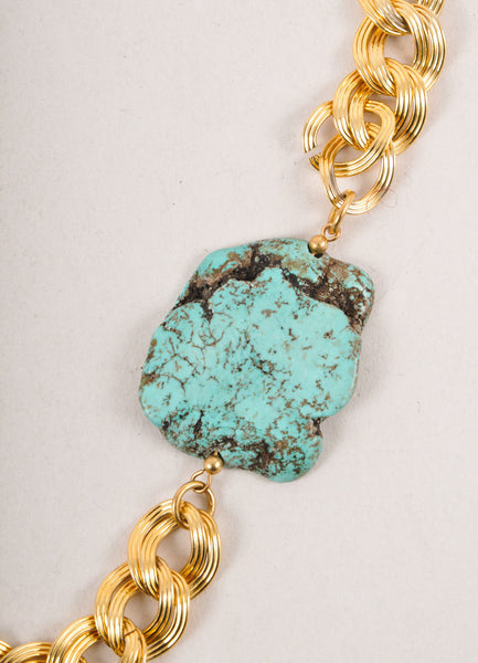 Gold Toned and Turquoise Chain Link Stone Necklace