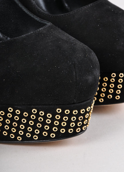 New Black and Gold Suede Studded Pumps