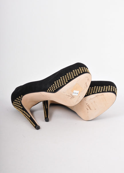 New Black and Gold Suede Studded Pumps