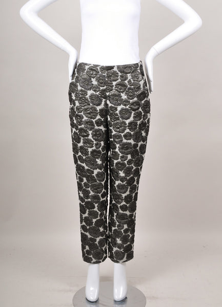 New With Tags Grey Metallic Floral Embroidered Tapered Crop Pants