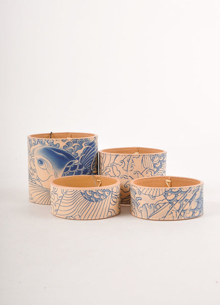 New With Tags Tan and Blue Leather Tattoo Cuff Bracelets