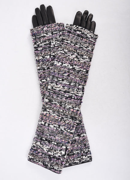 New With Tags Black, Purple, and White Tweed Leather Long Gloves