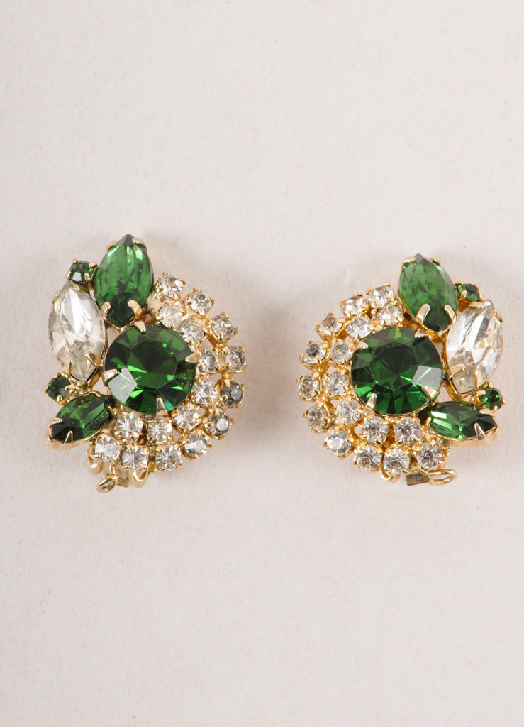 Green and Silver Toned Rhinestone Earrings