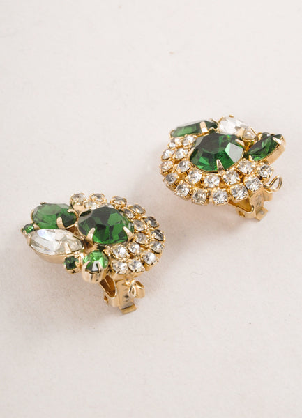 Green and Silver Toned Rhinestone Earrings