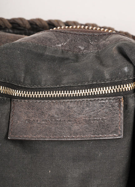 Dark Brown and Gold Studded Moto Leather Hobo Bag