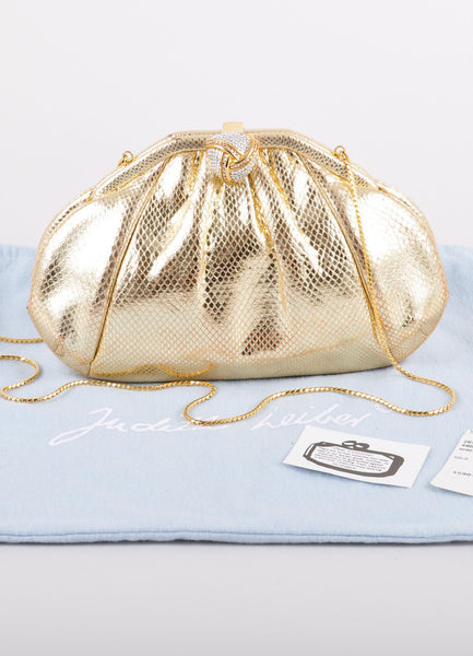 Gold Snake Embossed Leather Embellished Evening Bag