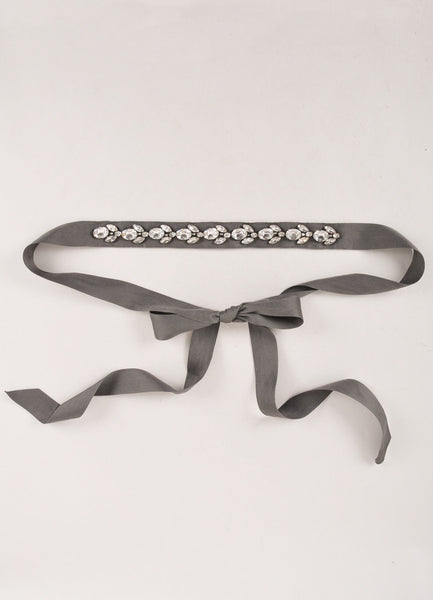 Grey Rhinestone Embellished Tie Belt