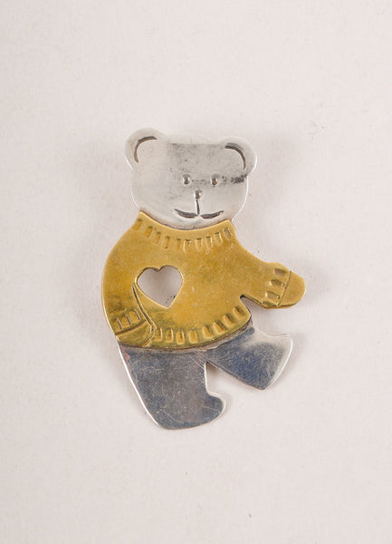 Vintage Sterling Silver and Gold Toned Teddy Bear Pin