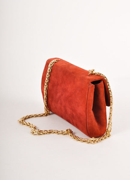 Red Suede Flap Turnlock Shoulder Bag