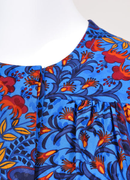 Blue and Multicolor Floral Print Shift Dress