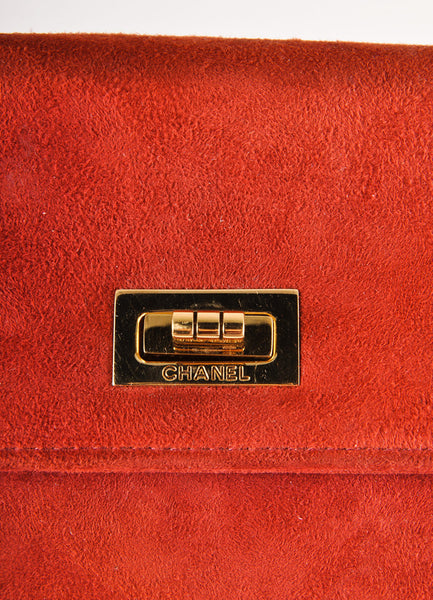 Red Suede Flap Turnlock Shoulder Bag