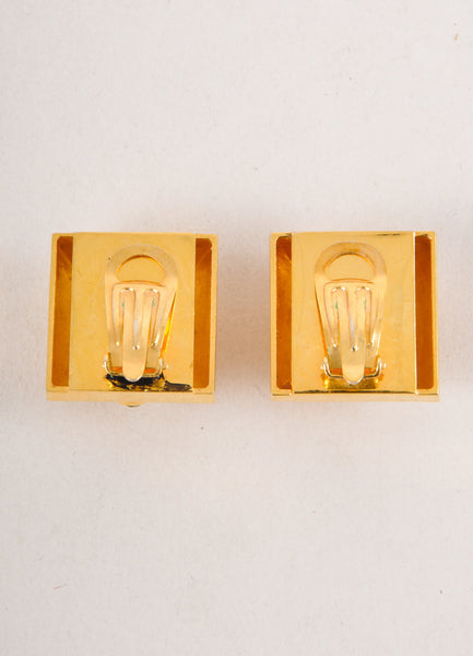 Vintage Gold Toned Stone Embellished Square Earrings