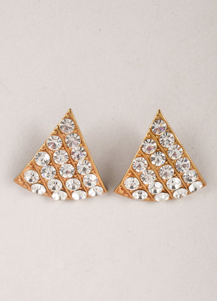 Vintage Gold Toned and Rhinestone Triangle Earrings