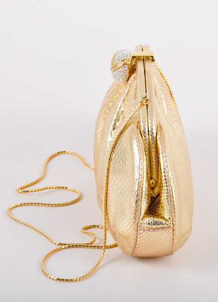 Gold Snake Embossed Leather Embellished Evening Bag