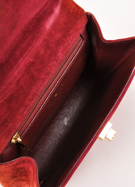 Red Suede Flap Turnlock Shoulder Bag