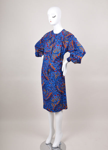 Blue and Multicolor Floral Print Shift Dress