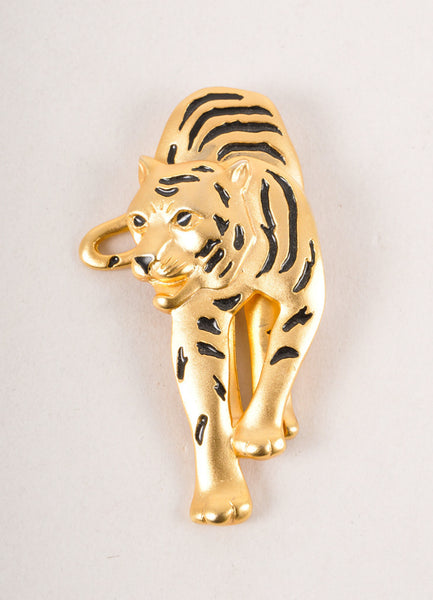 Gold Toned and Black Running Tiger Pin