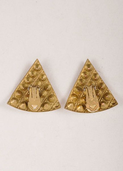 Vintage Gold Toned and Rhinestone Triangle Earrings