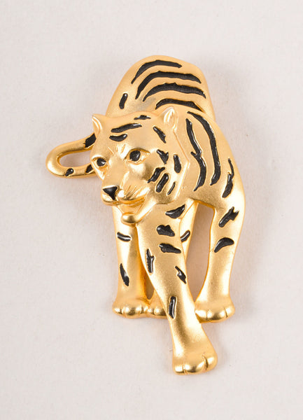 Gold Toned and Black Running Tiger Pin