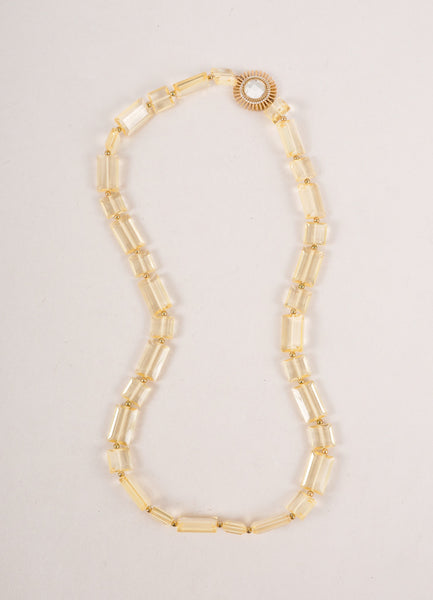 Lucite Rectangle Necklace With Gold Toned Rosette Pendant