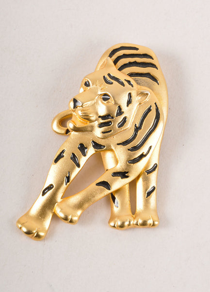 Gold Toned and Black Running Tiger Pin