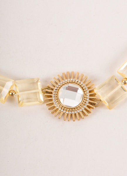 Lucite Rectangle Necklace With Gold Toned Rosette Pendant