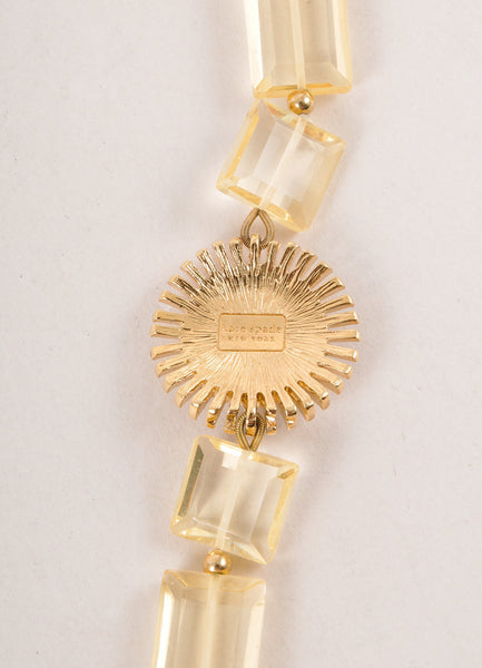 Lucite Rectangle Necklace With Gold Toned Rosette Pendant