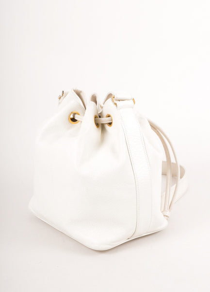 White and Gold Caviar Leather "CC" Chain Strap Bucket Bag