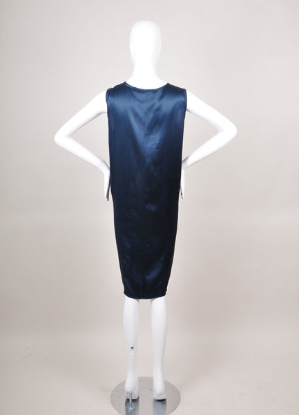 Blue Silk Sleeveless Ruched Dress