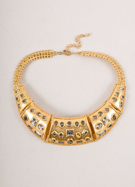 Gold Toned and Grey Stone Collar Statement Necklace