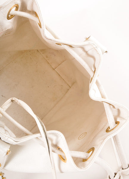 White and Gold Caviar Leather "CC" Chain Strap Bucket Bag